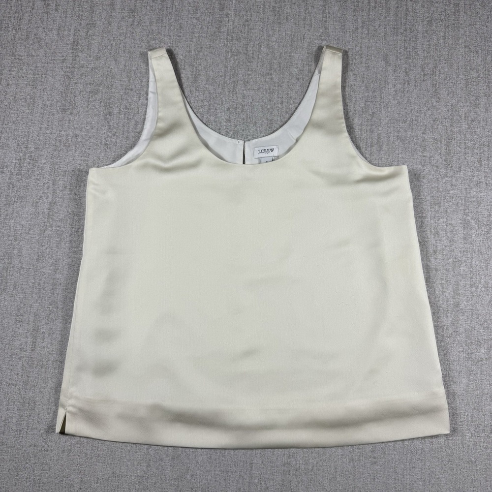 J.Crew Women's Ivory Satin Sleeveless Scoop Neck Back Zip Tank Blouse Size S Top